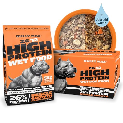 Bully Max Wet Dog Food for Adults and Puppies - Dehydrated High Protein Instant Fresh Soft Dog Food with Chicken - Healthy Muscle Growth for Small and Large Breed - 20 Dry...