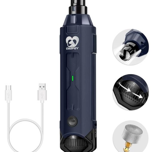 Casfuy 6-Speed Dog Nail Grinder - Newest Enhanced Pet Nail Grinder Super Quiet Rechargeable Electric Dog Nail Trimmer Painless Paws Grooming & Smoothing Tool for Large Medium...