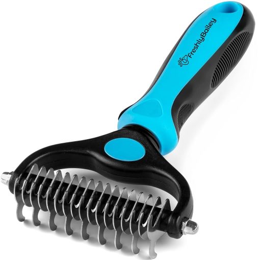 Dematting and Deshedding Comb for Dogs and Cats Grooming Tool - Mat Remover - Safe Detangler for Matted Fur Hair - Double Sided Undercoat Deshedder Brush