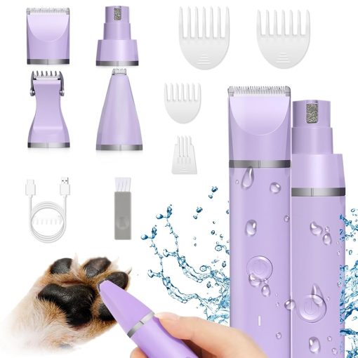 Dog Grooming Clippers Kit-Electric Rechargeable Cat Trimmer Tools-Cordless Quiet Pet Nail Paw Grinder-4 in 1 Multifunctional Low Noise Shaver-Razor for feet Face Ears Toenail Eye