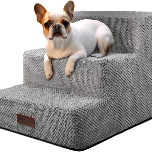 Dog Steps for Small Dog, 3-Step Dog Stairs for High Beds and Couch, Non-Slip Pet Stairs for Small Dogs and Cats,Dog Bed Stairs, Grey, 3/4/5 Steps