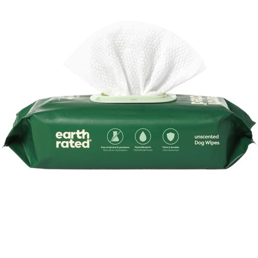 Earth Rated Hypoallergenic Pet Wipes for Dogs & Cats, Cleaning and Odor-Controlling Grooming for Paws, Body, and Butt, Unscented, 100 Count