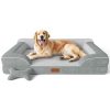 Extra Large Dog Bed - Orthopedic with Cooling Gel Memory Foam, Waterproof XL with Removable Washable Cover, 42" Dog Sofa Couch Dutch Velvet with Bone Toy, Light Gray