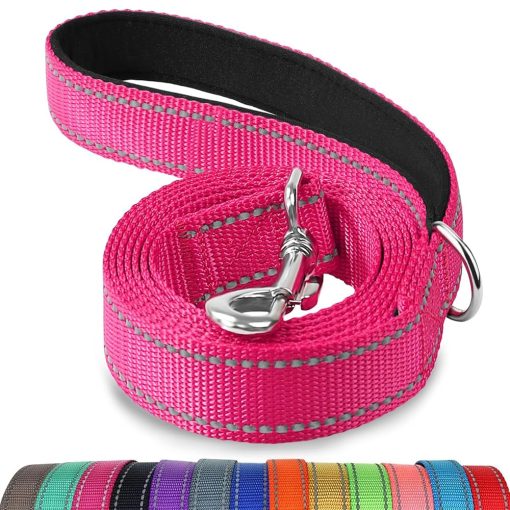 Joytale Double-Sided Reflective Dog Leash, 6 FT/5 FT/4 FT, Padded Handle Nylon Heavy Duty Leashes for Medium & Large Dogs Walking, Hotpink, 6FT
