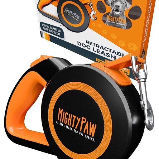 Mighty Paw Retractable Dog Leash 2.0 - Auto-Locking Button for The Control When You Need - Stainless Steel Coil for Smooth Retraction - Super Reflective Ring for Nighttime...