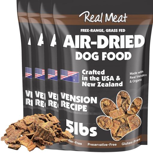 Real Meat Air Dried Dog Food w/ Real Venison - Four 5lb Bag of USA-Crafted Grain-Free Real Meat Dog Food Sourced from Hormone-Free, Free-Range, Grass-Fed Venison - All Natural,...