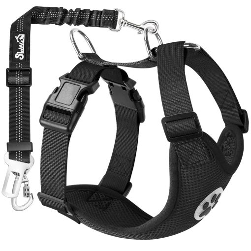 SlowTon Dog Seat Belt Harness for Car, Dog Car Harness Adjustable Mesh Breathable & Dog Seatbelt Safety Tether with Elastic Bungee for Small Medium Large Pets(Black, Double...
