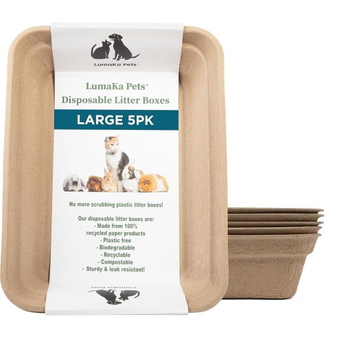 Disposable Litter Box: 5-Pack/Large - Disposable Litter Box for Cats, Rabbits, Guinea Pigs, or Travel - Extra Thick, Very Sturdy, Odor & Leak Resistant & Biodegradable