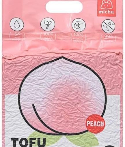 Michu Cat Litter Tofu Cat Litter Best Cat Litter Natural Clumping Tofu Cat Litter 5.5lb/88oz 5 Scents - Peach, 1 Pack