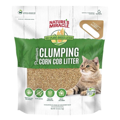Nature’s Miracle Premium Clumping Corn Cob Litter, 4.5 Kg, Made With Real Corn Cob For Fast-Clumping Litter For Multi-Cat Households