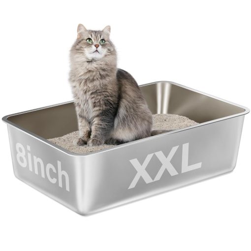 Stainless Steel Cat Litter Box,XXL Metal Litter Box for Big Cats 8IN Deep, Metal Pet Toilet Easy to Clean,High Sided Litter Boxes-Cat Litter Pan for Adult Cats,Non Stick, No Smell