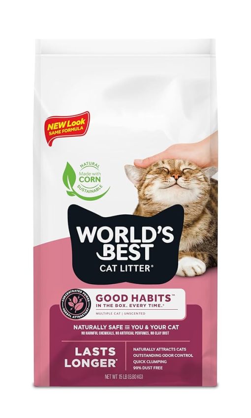 WORLD'S BEST CAT LITTER Good Habits Cat Attract Litter | Natural Plant-Based Attractant | Multicat Flushable Corn Litter | Unscented Odor Control | Low Tracking & Lightweight |...