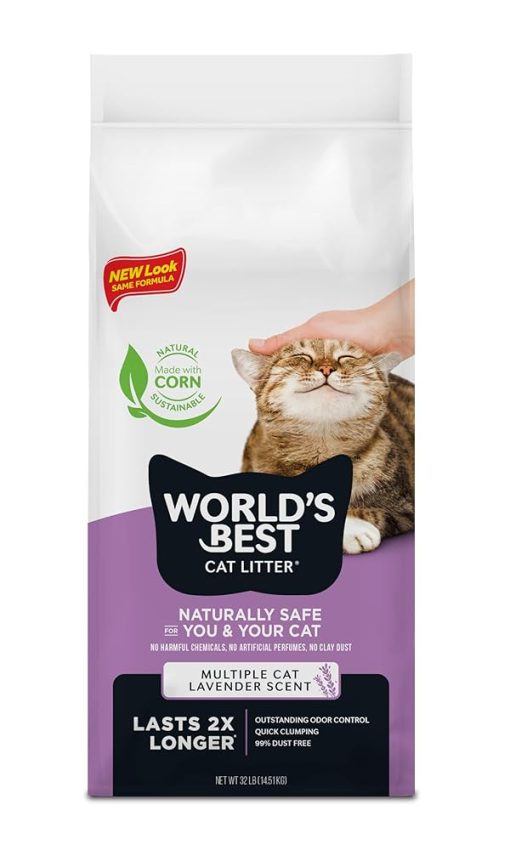 WORLD'S BEST CAT LITTER Multiple Cat Lavender Scented 32-Pounds - Natural Ingredients, Quick Clumping, Flushable, 99% Dust Free & Made in USA - Calming Fragrance & Long-Lasting...