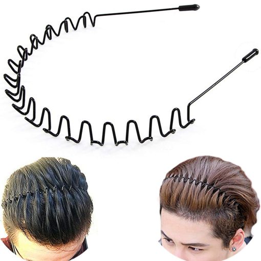 Metal Hair Band for Men Headband Women Bands Unisex Black Wavy Spring Outdoor Sports Headbands Men's Hoop Clips Accessories Simple Elastic Non Slip Head Headwear
