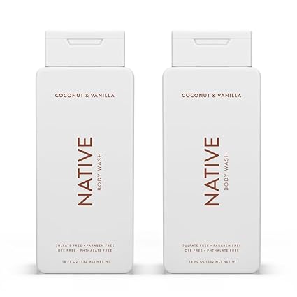 Native Body Wash Contains Naturally Derived Ingredients | For Women & Men, Sulfate, Paraben, & Dye Free Leaving Skin Soft and Hydrated | Coconut & Vanilla 18 oz - 2 Pk